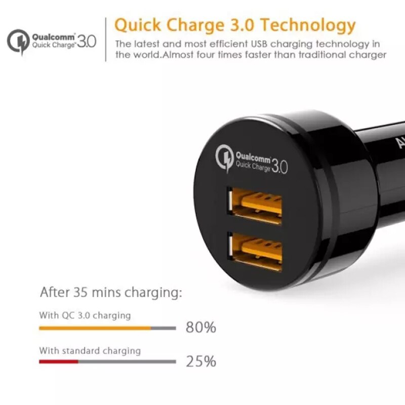 Aukey-cargador de coche CC-T8, estación de carga rápida 3,0, 36W, salida de doble puerto, certificado por Qualcomm