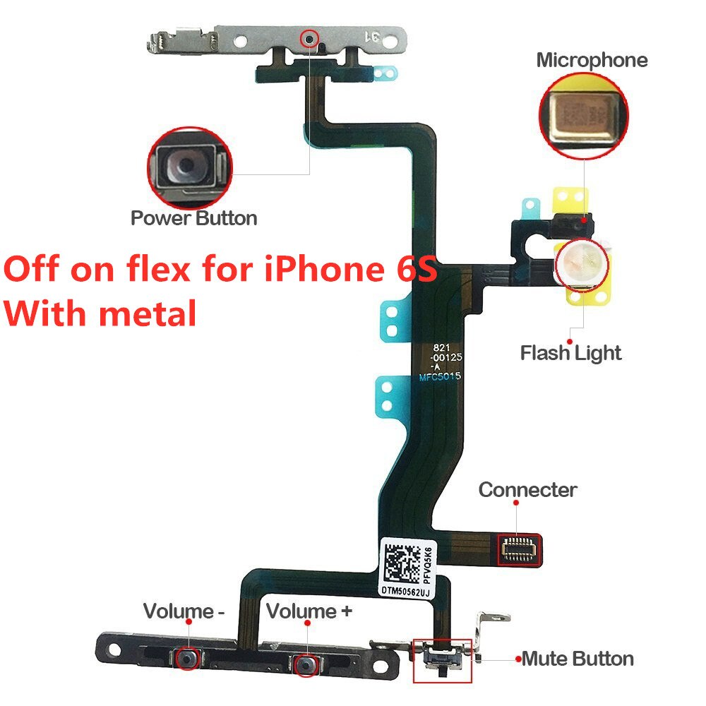 Power Flex Kabel mit Metall Für iPhone 5 5S SE 6 6S 7 8 Plus X XS MAS XR Volumen Schalter Auf Off Taste Ersatzteil Ersatz: 6S