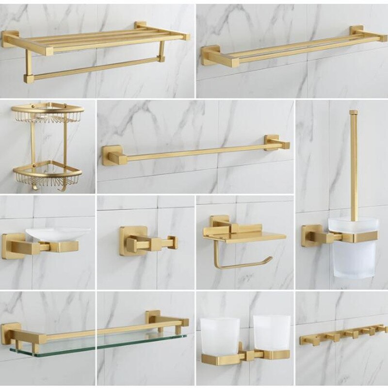 Set de accesorios de baño estante de baño para Oro pulido, toallero, soporte de papel para colgar toallas, soporte para escobillas de baño, accesorios de baño