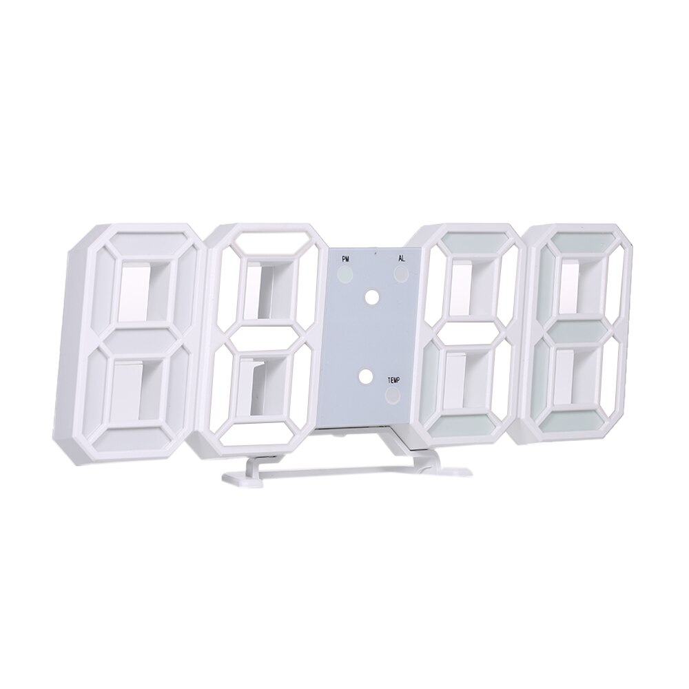 3D LED Digital Clock Glowing Night Mode Brightness Adjustable Electronic Table Clock 24/12 Hour Display Alarm Clock Wall Hanging: white fr white light