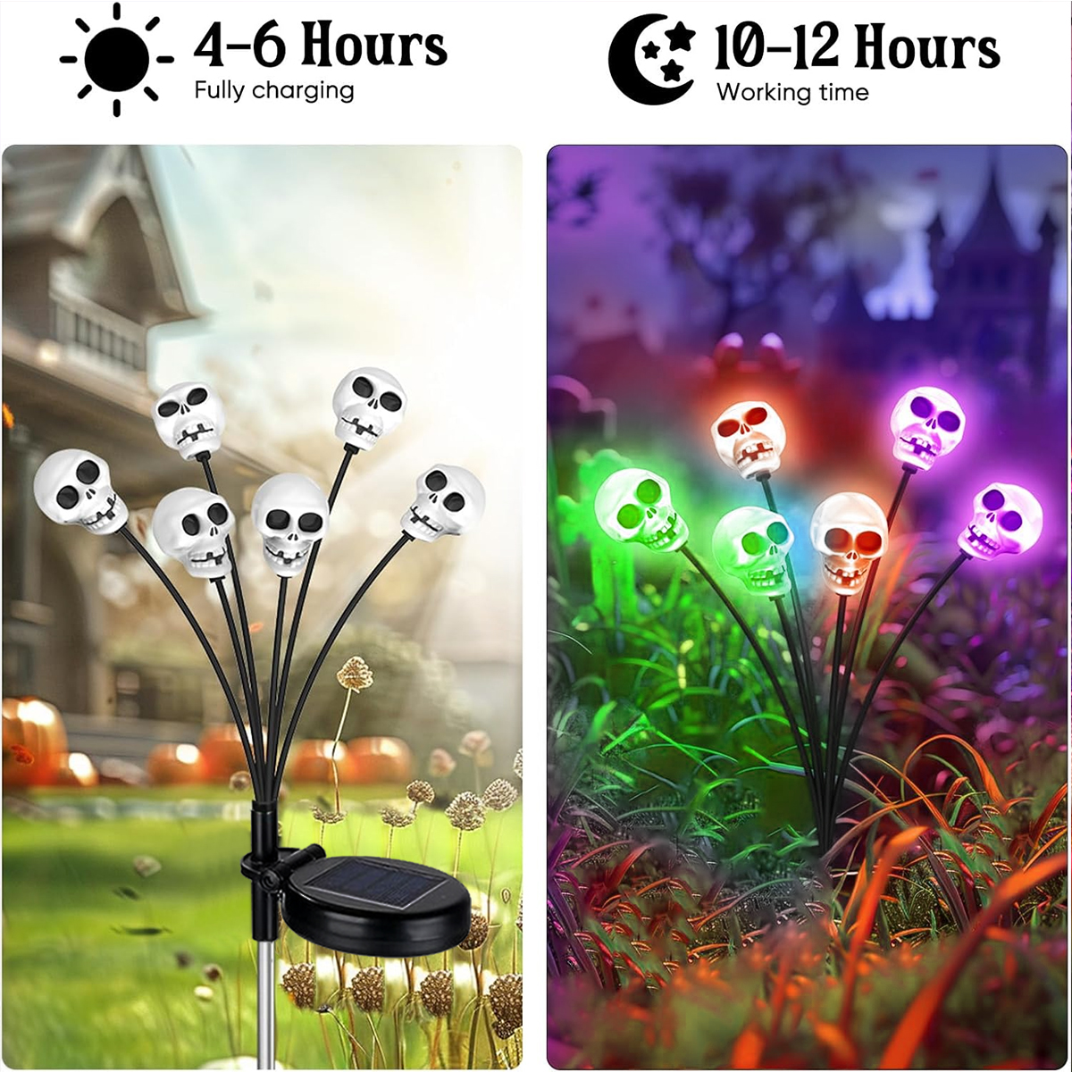1/2pcs Halloween Solar Firefly Light LED Swaying Garden Landscape Light Sway By Wind Waterproof Path Lamp With Skull Solar light