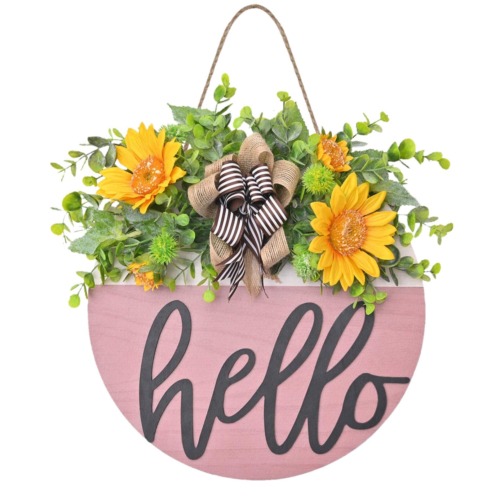 Signe de bienvenue pour porte de printemps en bois, Mini couronne de fleurs d'hortensia rose, décoration de maison, couronnes d'automne