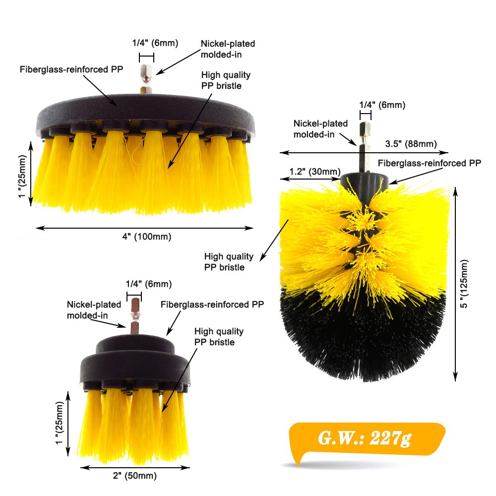 3 sztuk/zestaw zestaw szczotek robić wiertarki plastikowa szczotka robić czyszczenia robić szkła dywan opony samochodowe łazienka szczotki nylonowe mocne ścieranie wiertła