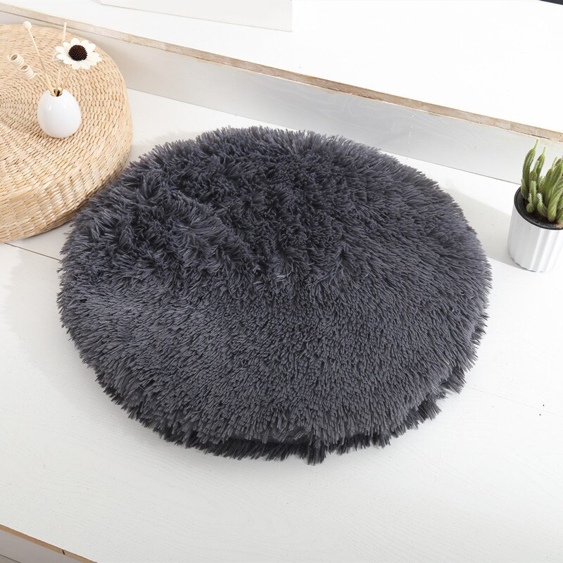Ronde Hond Bed Mat Lange Pluche Kat Deken Pluizige Lounger Hond Kussen Warm Huisdier Bed Huis Voor Kleine Grote Honden katten Dierbenodigdheden: Dark Gray / diameter 50 cm