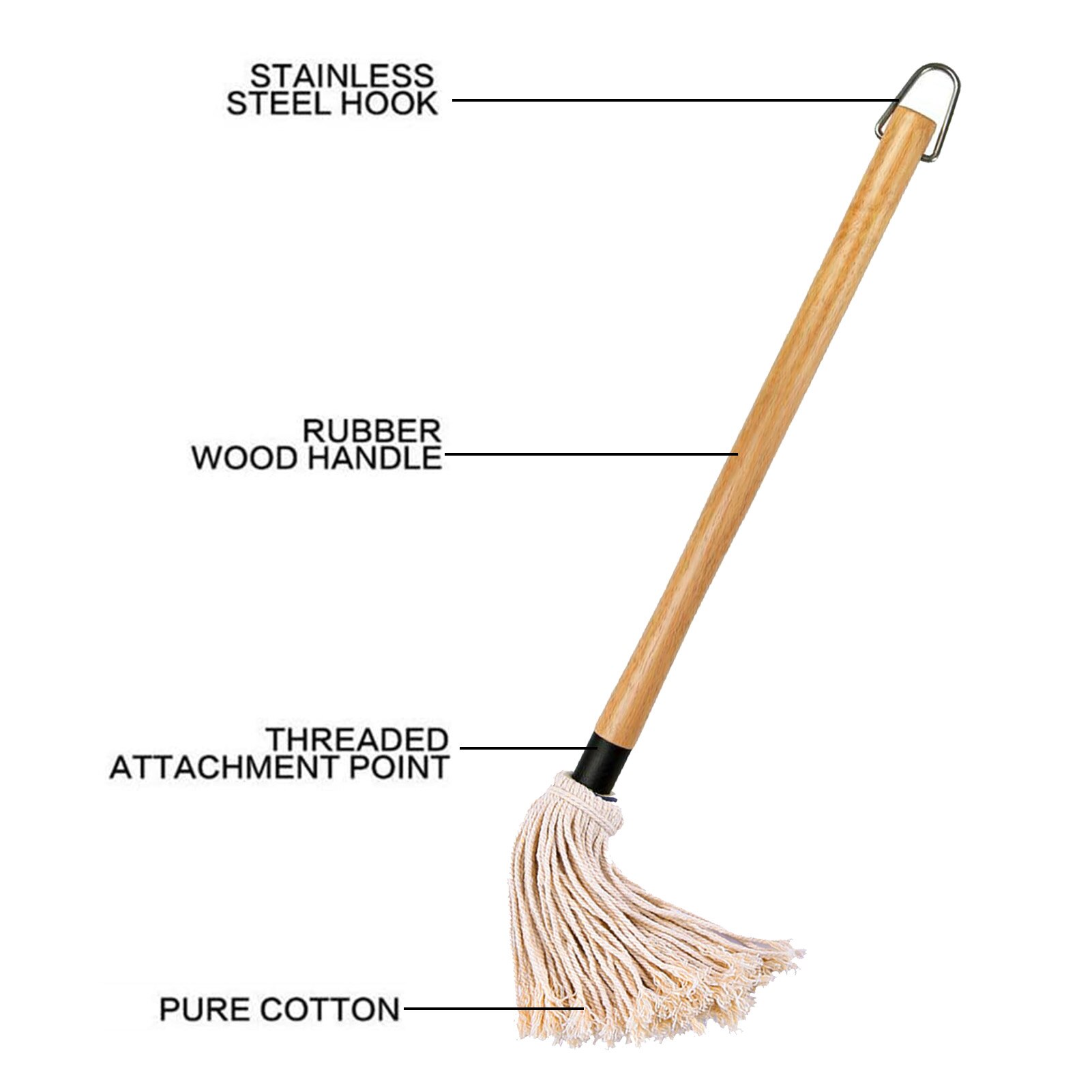Grill Basting Brush BBQ Mop Barbecue Brush Basting Mops Cotton Fiber Head Natural Hardwood Handle Dish Mop Style
