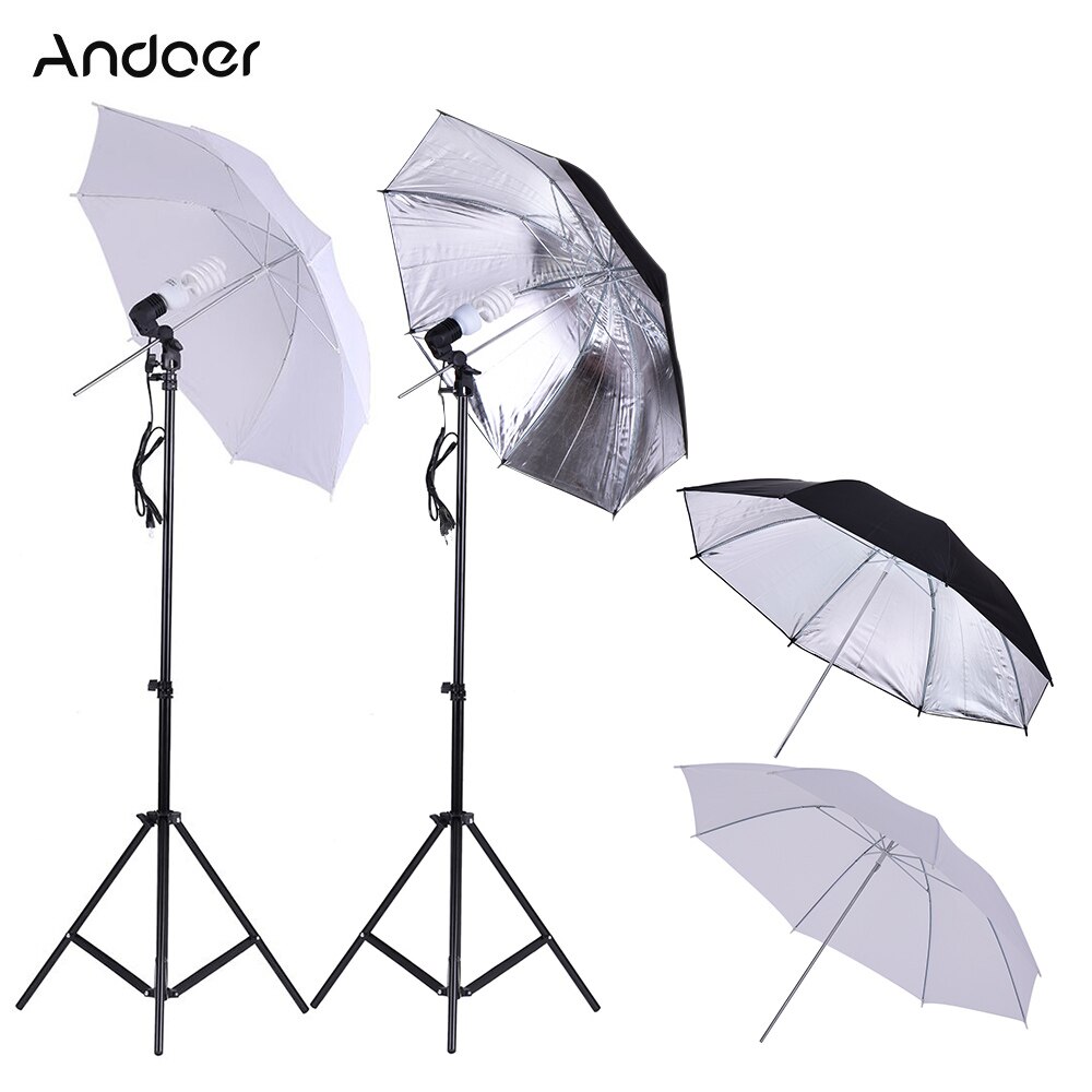 Andoer Foto Studio Continue Umbralle Verlichting Kit Met 2*2 M Light Stand + 2 * Lamp + 2*83 Cm Doorschijnend Wit Soft Paraplu Etc