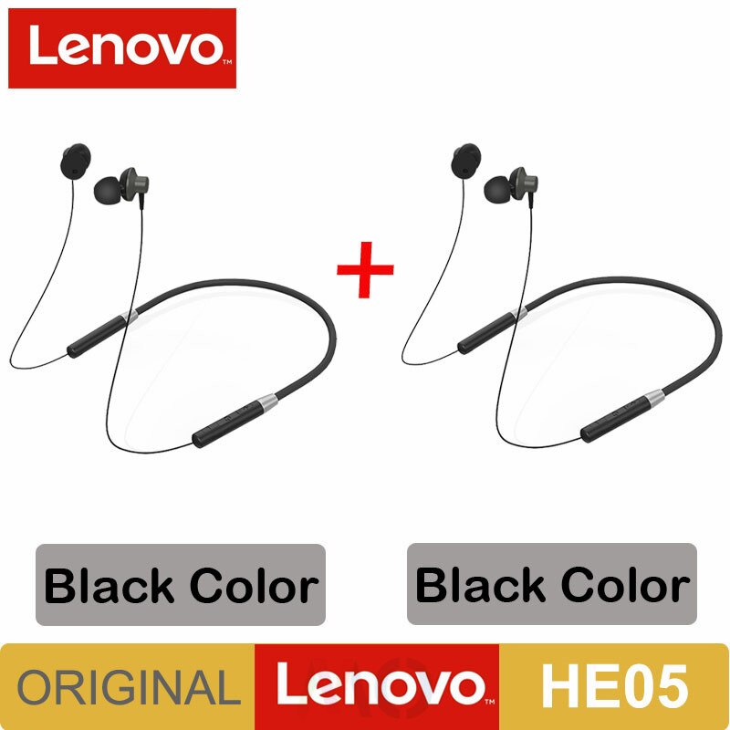 Original Lenovo HE05 Bluetooth 5.0 Wireless Magnetic Neckband Running Sports Earphone Earplug with Waterproof Noise Canceling: HE05 2PCS Black