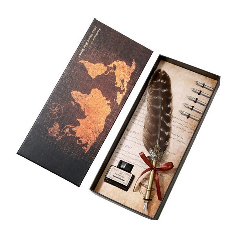 Pluma de pluma antigua clásica de 10 estilos, pluma de escribir de Metal con caja de bonita, de Navidad y boda, pluma estilográfica