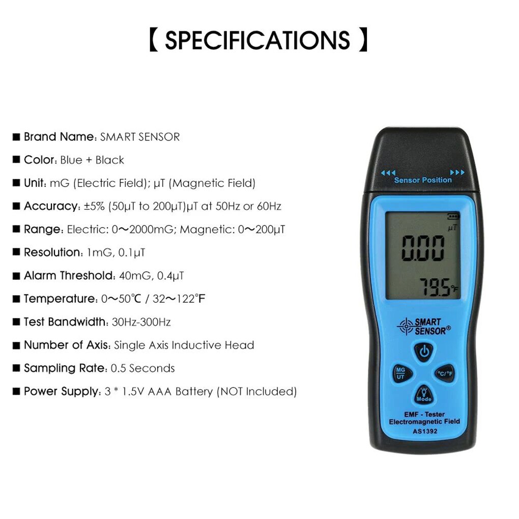 Handheld Electromagnetic Radiation Detector Digital LCD EMF Meter Smart Sensor AS1392 Radiation Meter 0-2000mG Dosimeter Tester