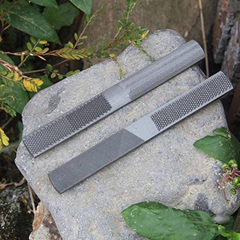 2Pcs 4 Way Wood Rasp File Hand File and Round Rasp Half Round Flat Wood Rasp Set for Sharpening Wood and Metal Tools