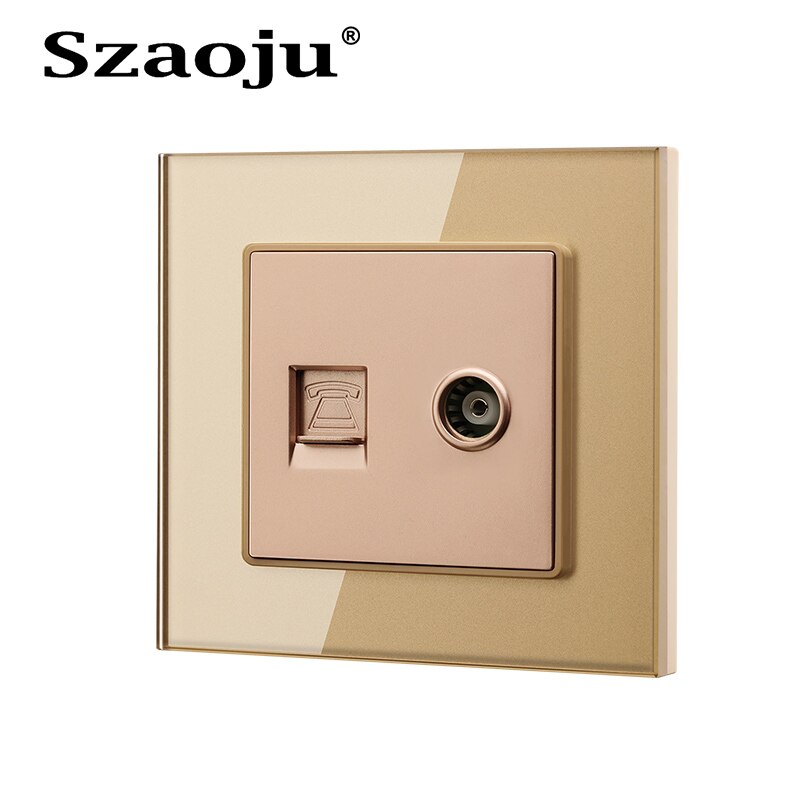 Szaoju Luxury silver-plated TV coaxial socket Antenna/Network/Telephone wall-mounted panel socket crystal tempered glass panel: telephone TV
