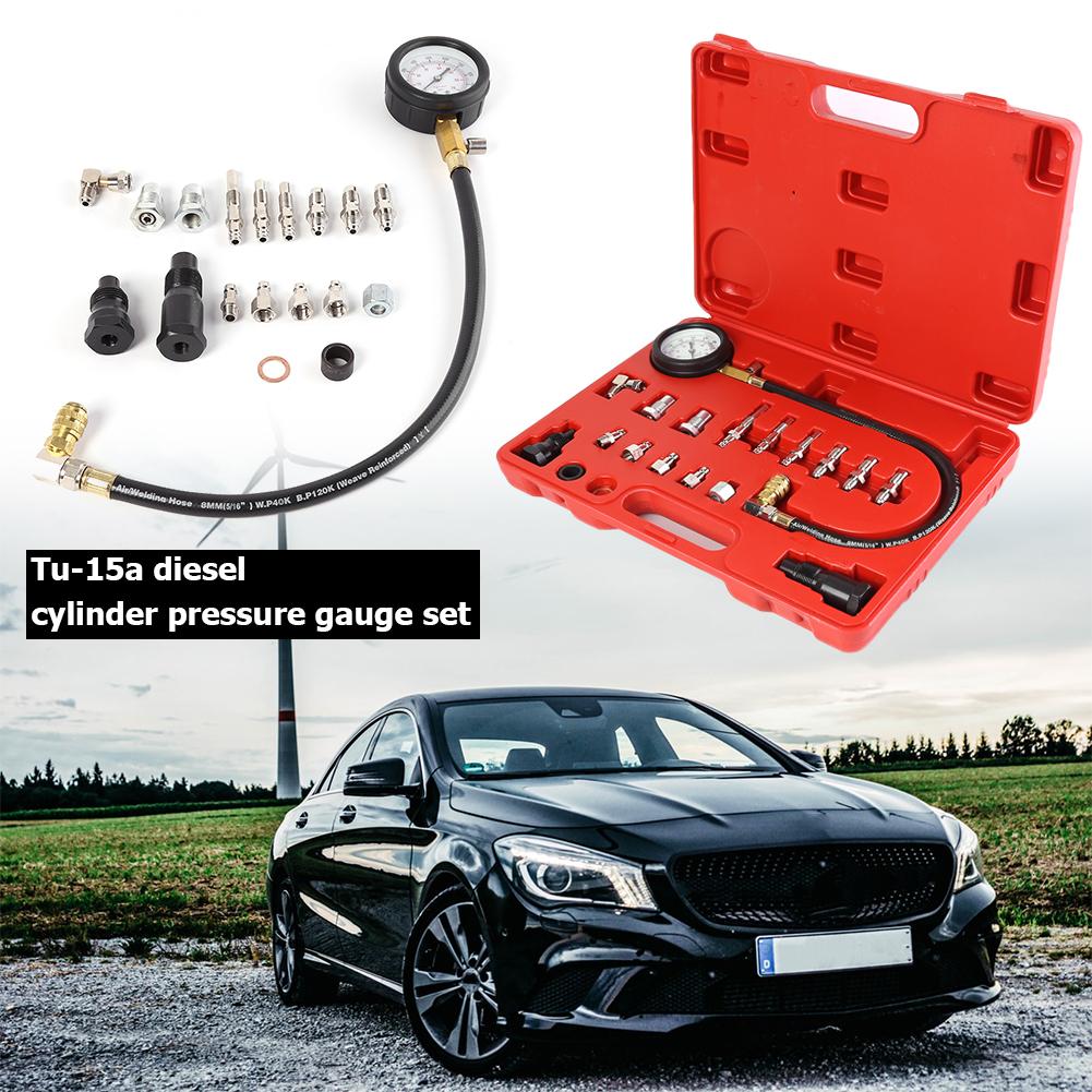 Auto Dieselmotor Cilinder Compressie Tester Kit Met Manometer En Adapters Blow-Gegoten Draagbare Case Pakket Opslag