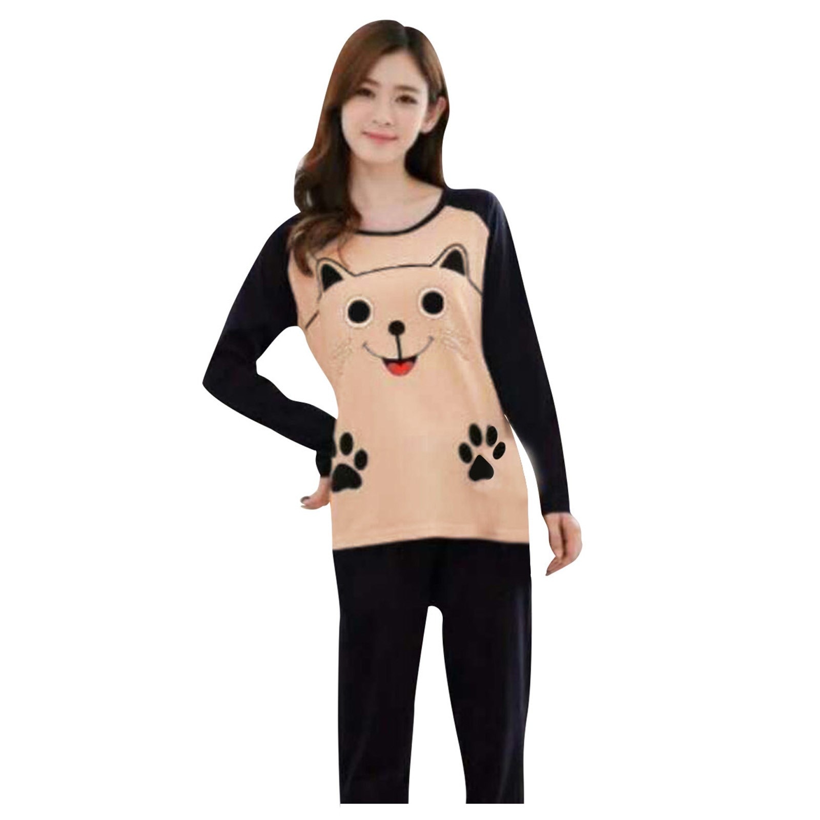 Pyjama 100% coton pour Femme, manches longues, joli imprimé, protection, ensemble 2 pièces, vêtements de nuit, automne et hiver