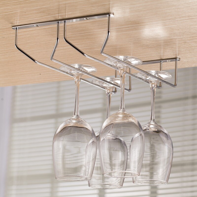 Wine Glass Inverted Holder Stainless Steel Bar Hanging Multiple Rows Multifunction Practical Wine Goblet Storage Racks: 2