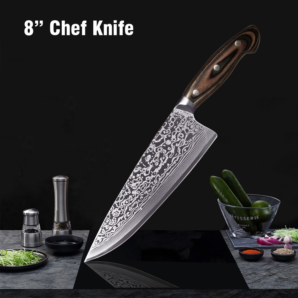 Shuooge køkkenkniv 8 tommer kokkeknive japansk højkulstof rustfrit stål kødkløver skiver santoku kniv: 8 tommer kokskniv
