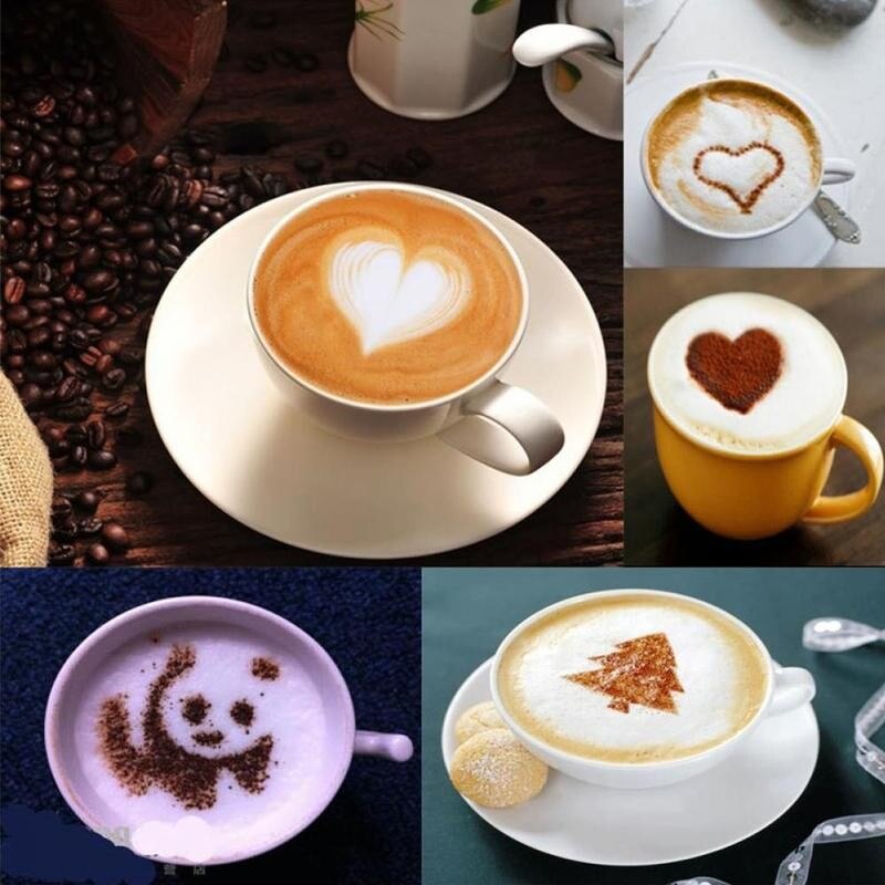 19 stuks/set koffiesjablonen, koffiedrukmal, schuimspray cake, cappuccino tekenmal, poederzeef, gereedschap, café-accessoires