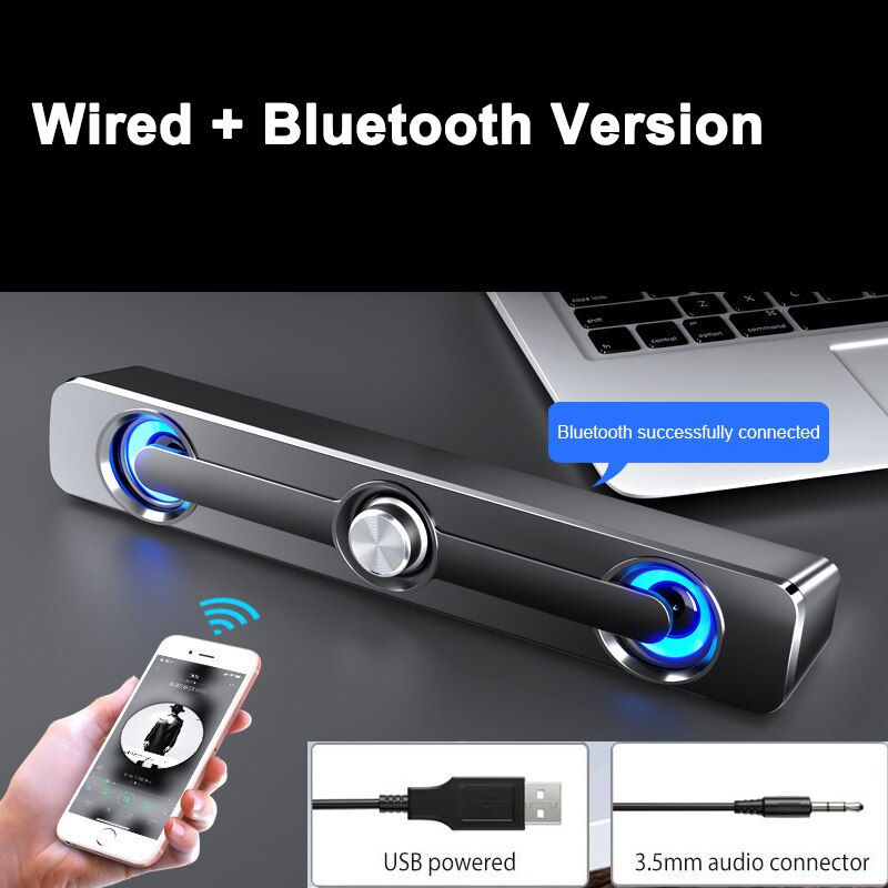 Salange-barra de som bluetooth, usb, com fio, alto-falante estéreo, para projetor, pc, notebook, telefone, computador, 3.5mm, aux: wired bluetooth