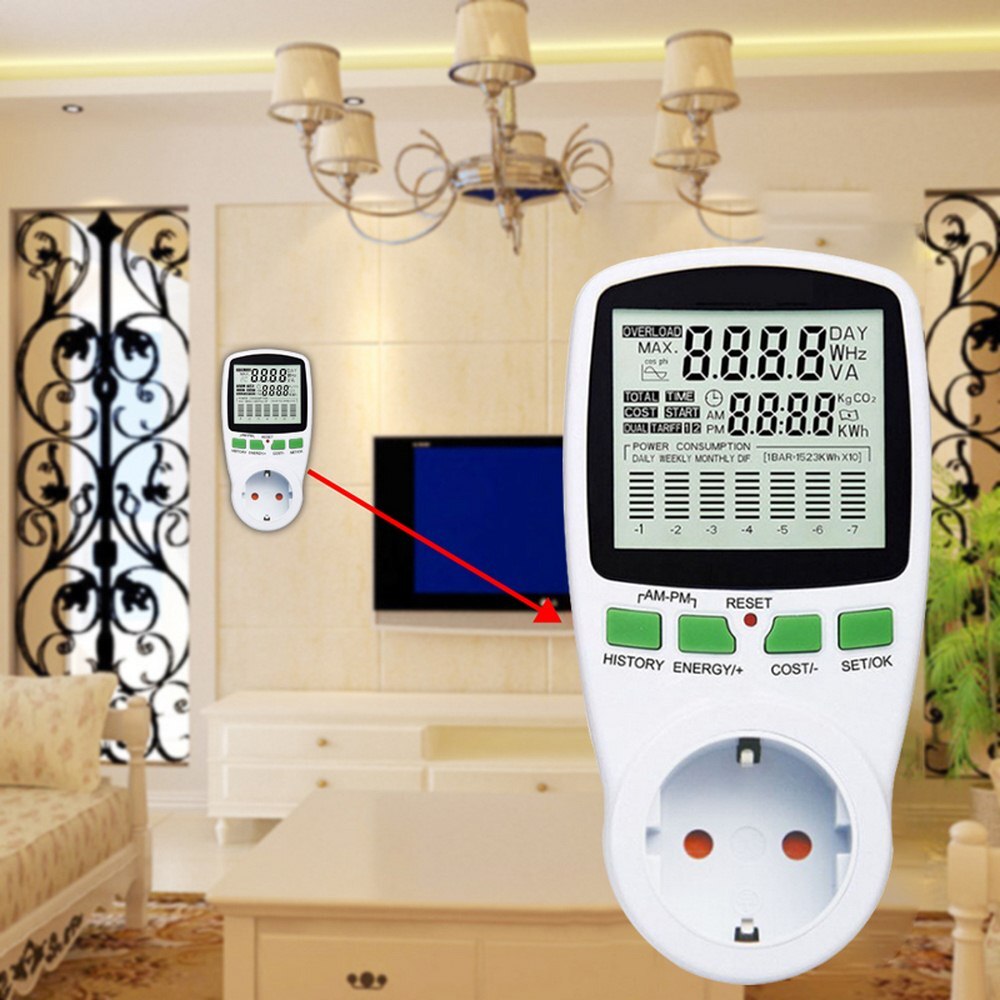 Intelligent digital wattmeter effektanalysator energimåler 230v effektmåler fatning watt monitor måleanalyseinstrumenter