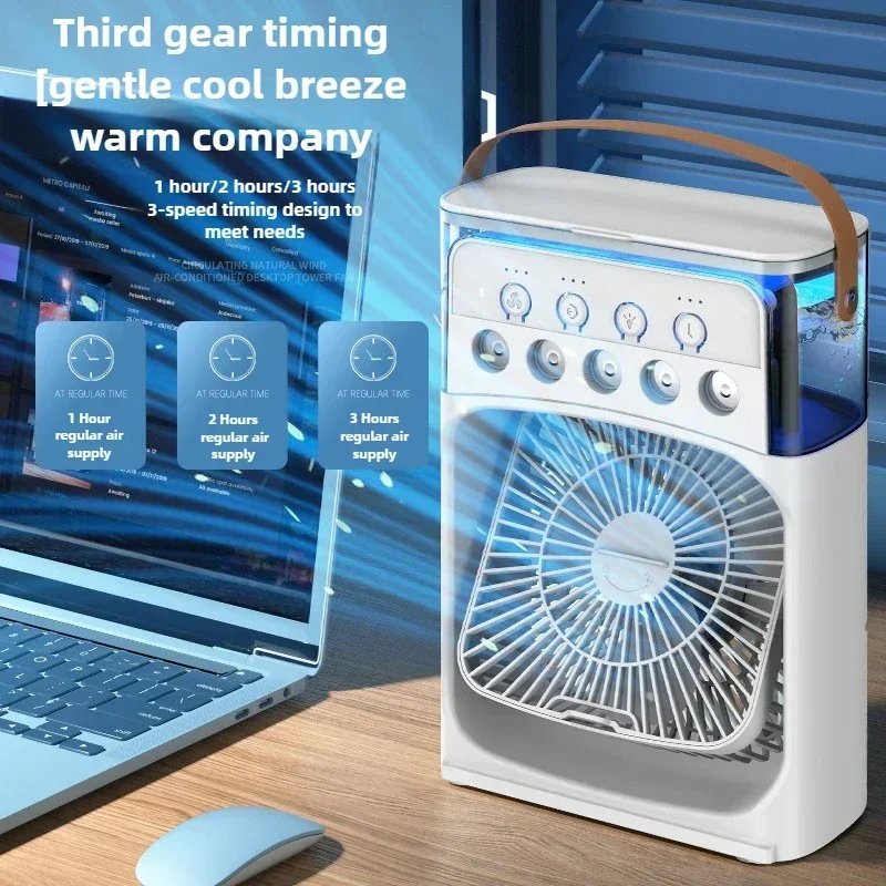 Oppgradert husholdningsluftkjøler bærbar liten vifte med luftfukter og led-nattlys 3 in 1