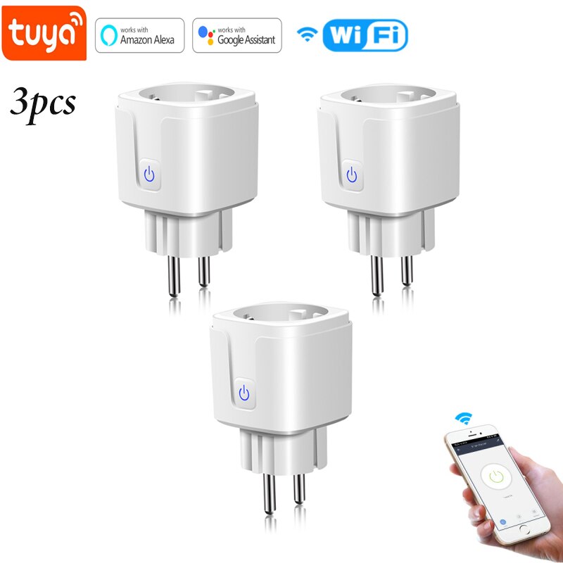 Smart WiFi plug adapter 16A remote voice control power monitor socket timing function to use with Alexa Google Home Tuya: 3pcs