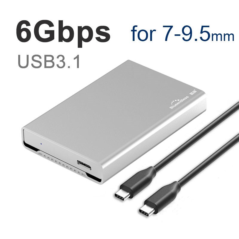 Blå endeløs 2.5 tommers aluminium hdd boks ssd hd ekstern harddisk sata til usb harddisk boks boks til 9.5mm 15mm hdd boks: Skriv c til type c