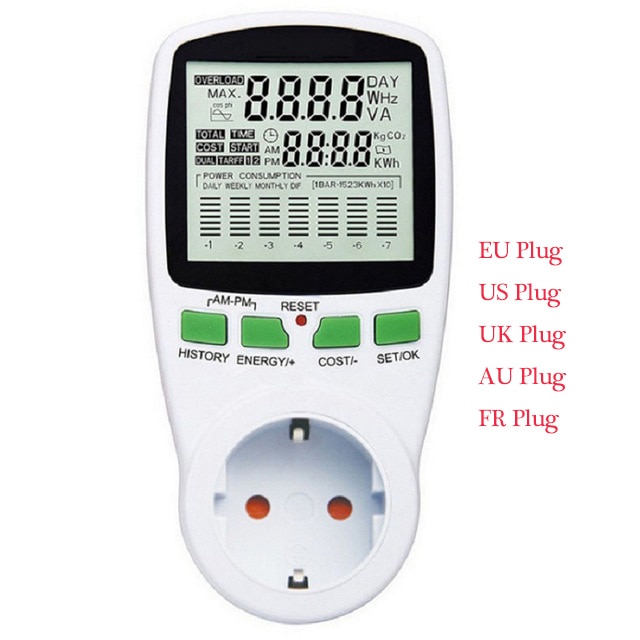 Eu / us / uk stik intelligent ac energimåler wattmeter stikkontakt baggrundslys eu us fr uk spænding strøm frekvens el monitor