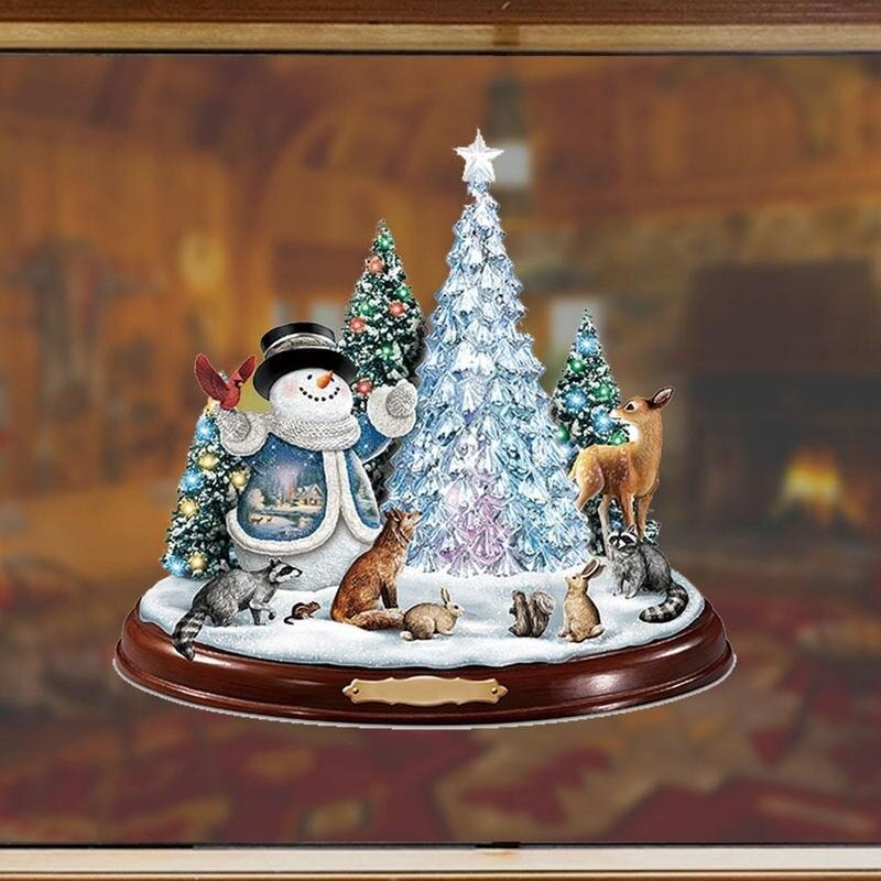 Christmas Tree Rotating Sculpture Train Decorations Adesivos Window Pared Paste Stickers For Home Paste Christmas De Decora T3G6