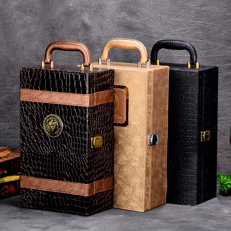 PU Leer hoogwaardige Wijn Dubbele Box 750 ml 2 Flessen Pakket Leer Wijn Geschenkdoos Effen Top- grade Commerciële Verpakking