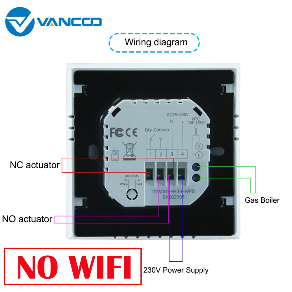 Vancoo Tuya Slimme Thermostaat Wifi Temperatuur Controller Voor Elektrische/Water Verwarming Systemen Werken Met Alexa Google Thuis: TGW003-WPB(NO WIFI)