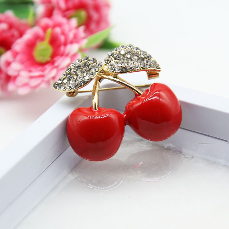 Rhinestone Red Cherry Brooch Banquet Men Women Brooch Pins Trendy Fruits Dress Sweater Suits Brooch Jewlery