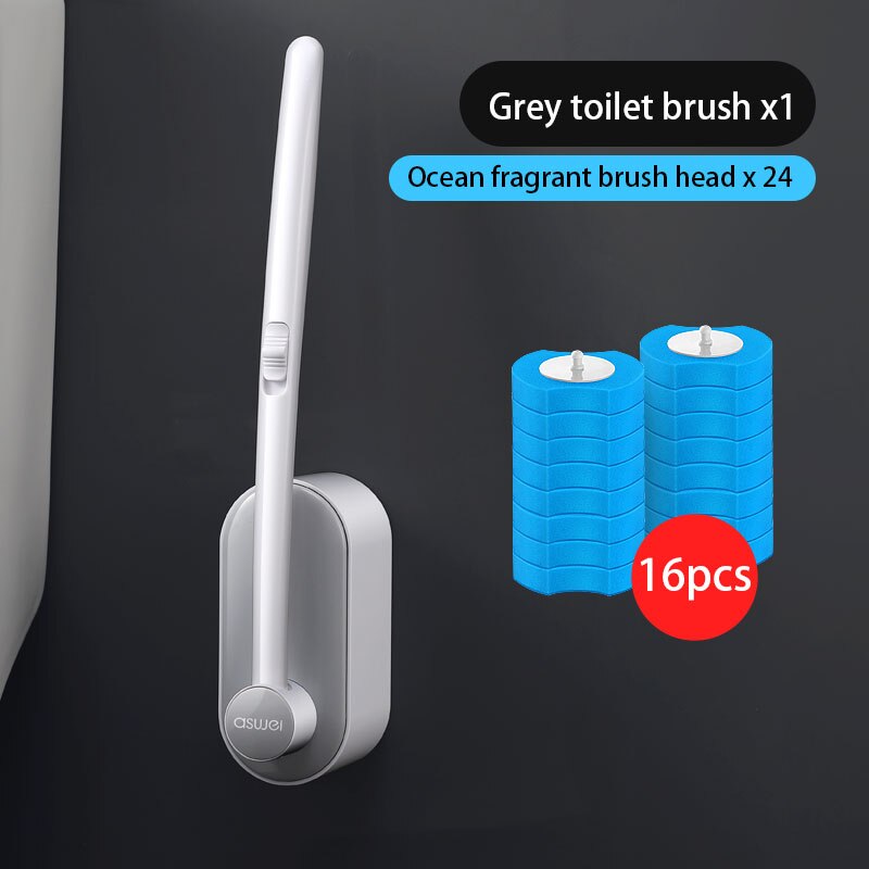 Escobilla para inodoro desechable, herramientas de limpieza sin ángulo muerto, cepillo limpiador de mango largo para el hogar, accesorios de baño para inodoro: 16pcs Ocean Grey