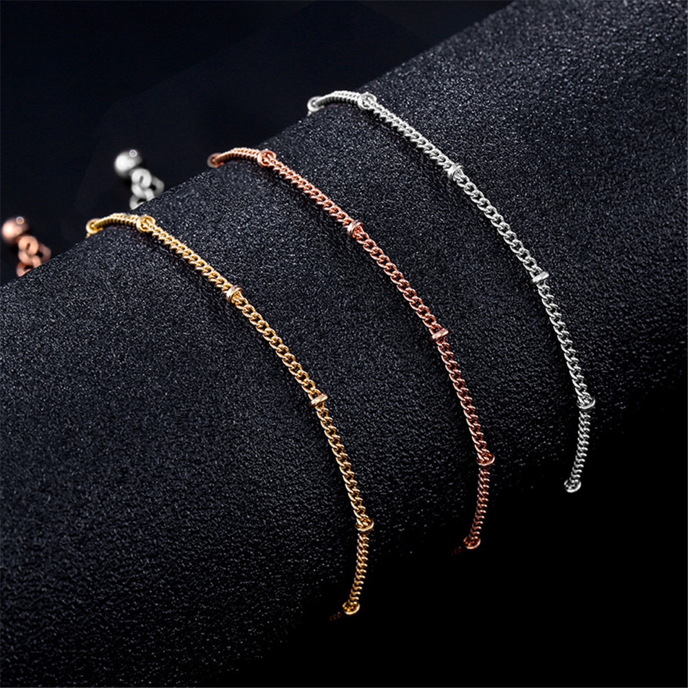Visunion Tiny Thin Bracelet Copper Beads Curb Chain Bracelet Rose Gold Silver Color Bracelet Accessories for Women Jewelry