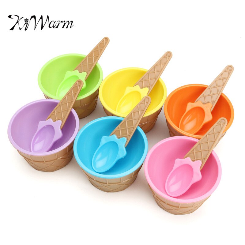 KiWarm Leuke 6 Pcs Kinderen Plastic Ijs Kommen met Lepels Duurzaam Dessert Kom 6 Kleuren DIY Container Gereedschap