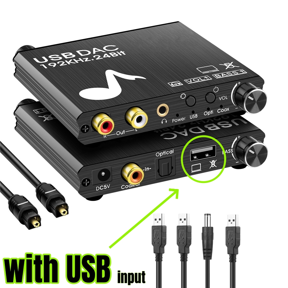 USB DAC 192kHz 24Bit Digital-Analog-Audio-Wandler Bass Lautstärke regler Einstellung SPDIF Optisch Toslink Koaxial zu Analog: Andere