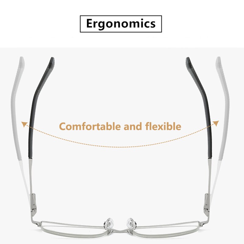 Half Rim Reading Glasses for Men Presbyopia UV Protection Computer Anti-blue Light Radiation Metal Frame Silver 1.5 2.5