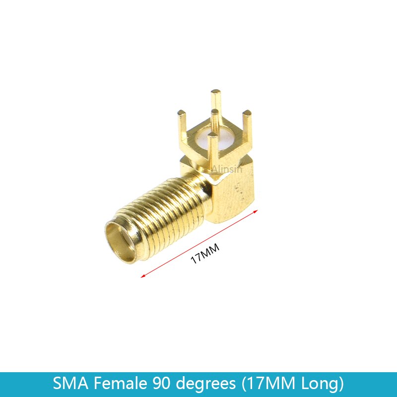 10PCS SMA KE/KHD/KWE RF Adapter Female jack connector Right Angle/Straight Solder type Antenna CONNECTOR PCB Mount 17MM 20/23 MM: right female 17MM