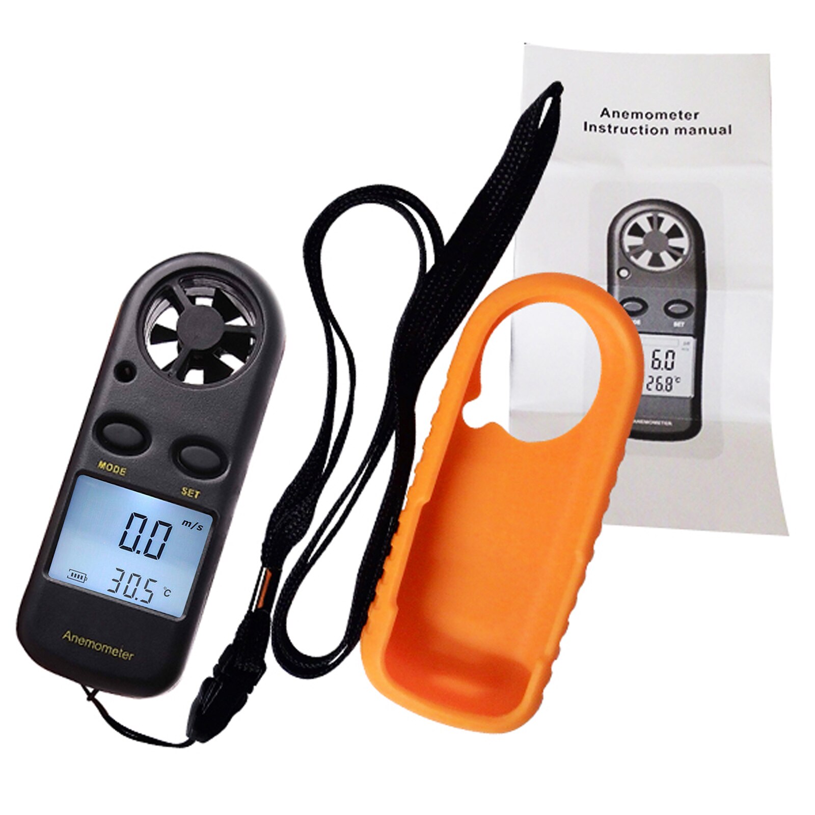 2-in-1 Mini Digital Anemometer Thermometer Air Wind Flow Speed Meter Bar Graph Beaufort Wind Scale Celsius or Fahrenheit