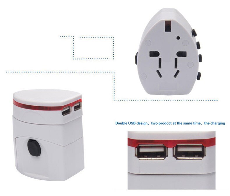 2USB Universal World Travel Charger Adapter Plug All in one AC Power Adapter Converter om US/UK/AU/EU Plug Socket International