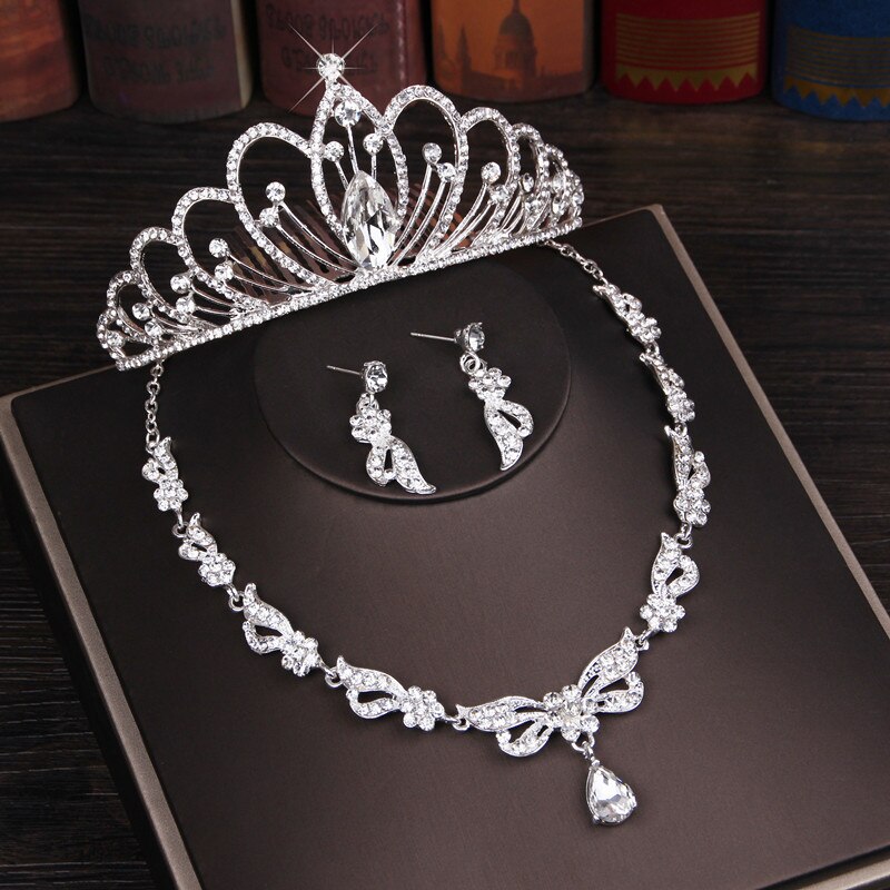 Rhinestone Crystal Bridal Jewelry Sets Necklace Earring Tiara Set Wedding Jewelry Hair Ornaments African Bead Jewelry Accesorios