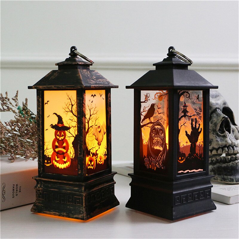 Halloween vintage kurpitsa linna valo lamppu led teevalo kynttilät halloween sisustusjuhliin riippuva lyhty kurpitsa lyhty