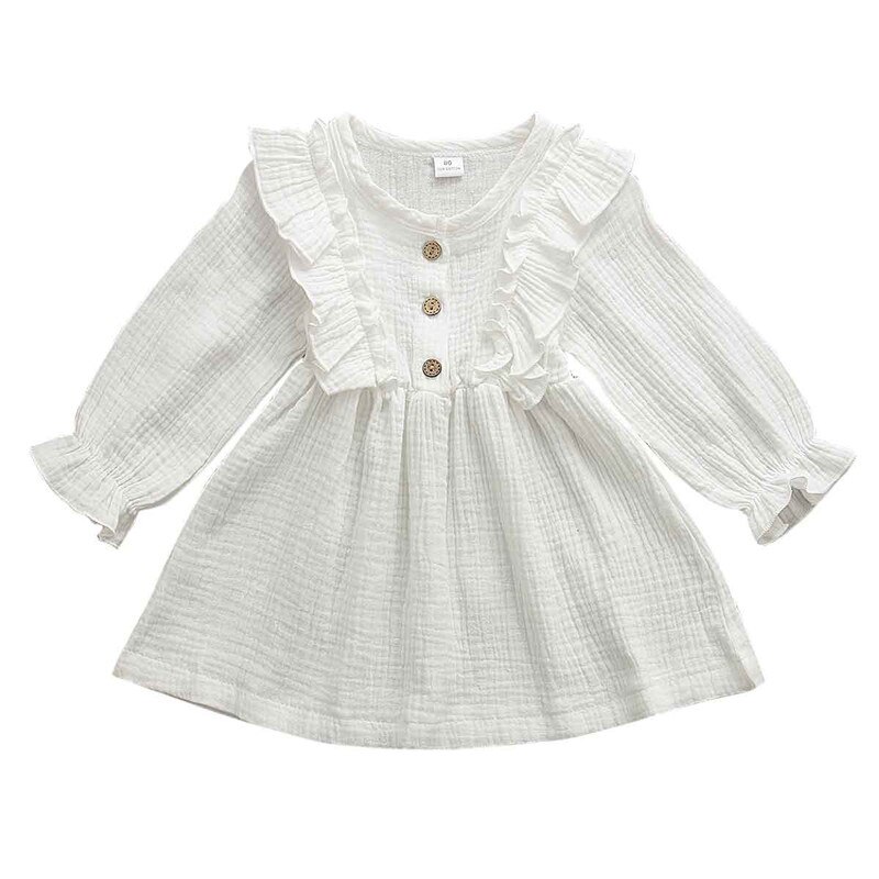 Robe d'automne pour filles, vêtements princesse, à volants et boutons solides, pour bébés,: A / 12M