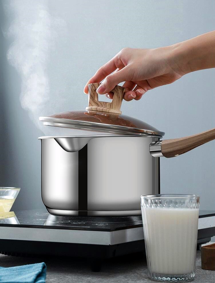 2L Stainless Steel Saucepan with Glass Lid, Spouts for Easy Pour with Ergonomic Handle, Multipurpose Sauce Pan, Sauce Pot