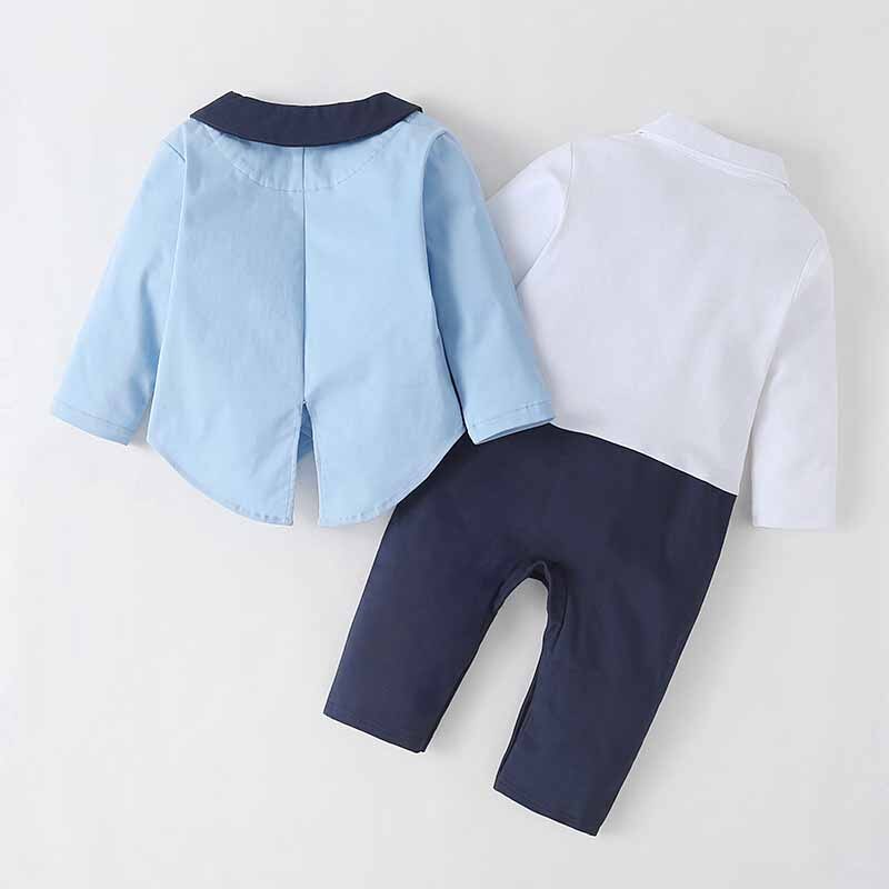 Baby Boys Formal Suits Birthday Wedding Party Dress Set for Gentleman Tuxedo jacket+Bow Tie Jumpsuit 2Pcs Performance Clothes