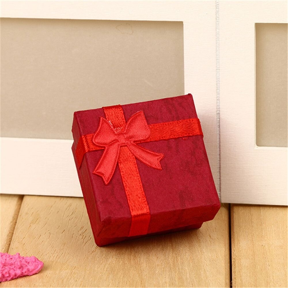 1pc Nice Paper Square Bowknot Ring Earring Necklace Jewelry Box jewelry Display Box Dicount on: red