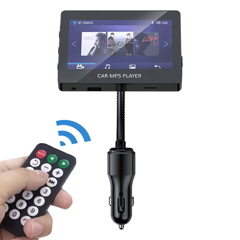 JINSERTA 4.3 pollici Bluetooth 5.0 trasmettitore FM per auto MP5 video Audio lettore musicale doppio USB AUX U Disk TF MP3 riproduci telecomando: M5