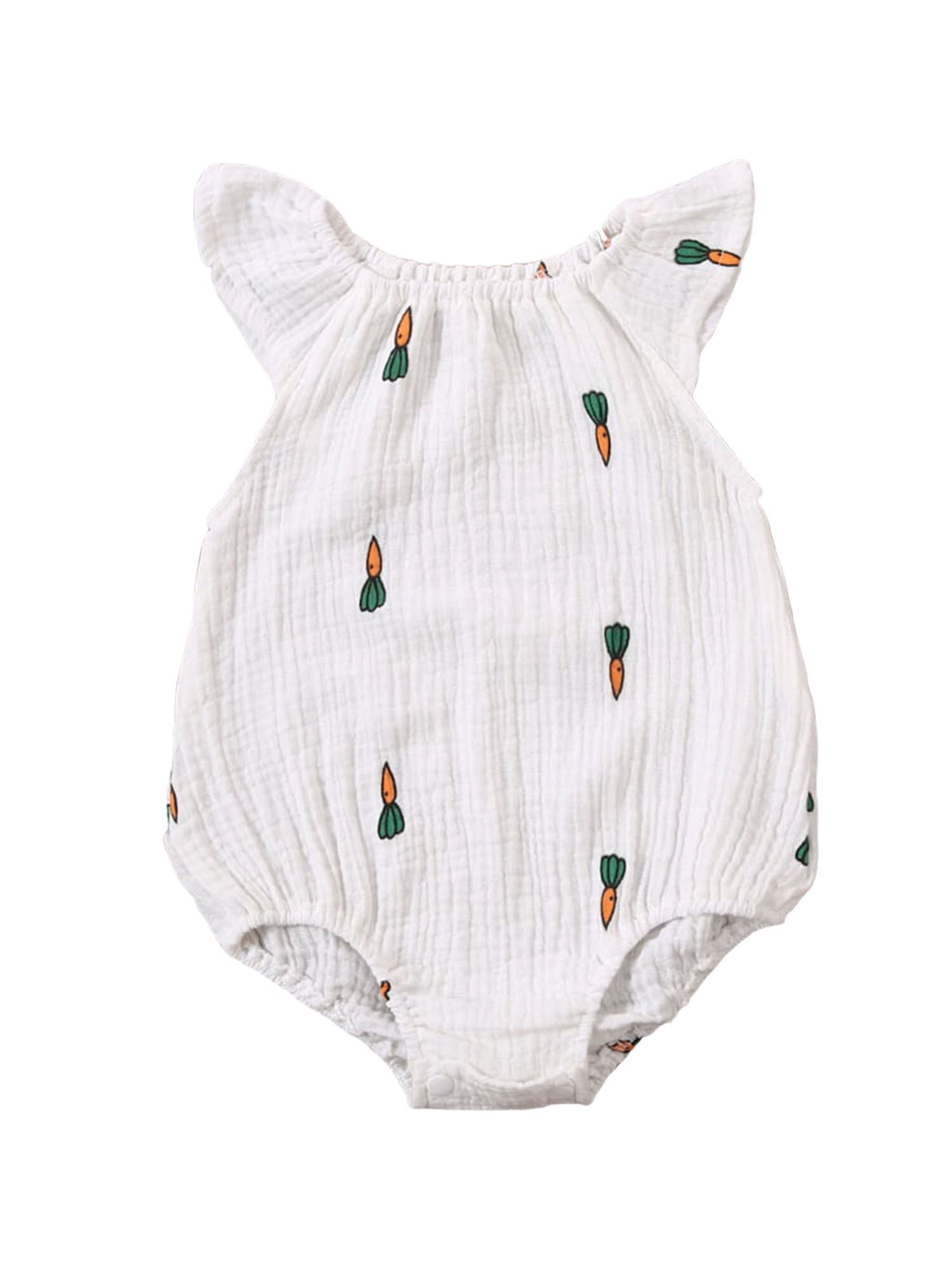 Bomuld linned baby piger romper tøj sommer blomsterprint flue ærmer småbørn børn jumpsuit one-piece outfits soldragt tøj: E / 6m