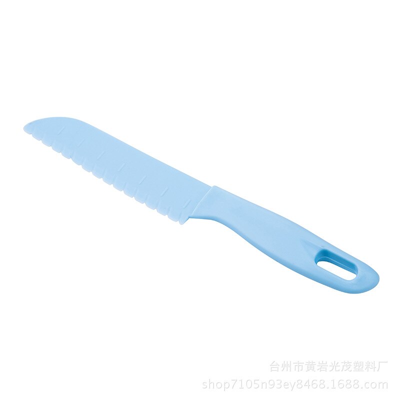 Cuchillo de cocina seguro para pan de fruta, herramientas de diente de sierra para niños pequeños, pelador de plástico para niños, cuchillos de lechuga, cortador de diente de sierra: Light Blue