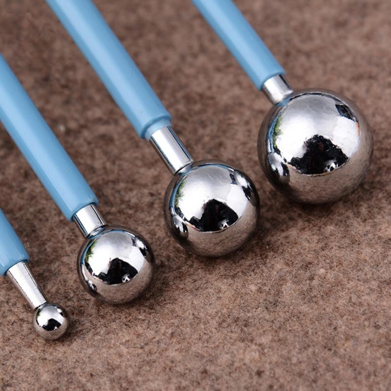 4 Stks/set Suiker Carft Fondant Cake Decorating Carving Tool Rvs Dome Molding Kit Bal Stokken Polymeer Klei Gereedschap
