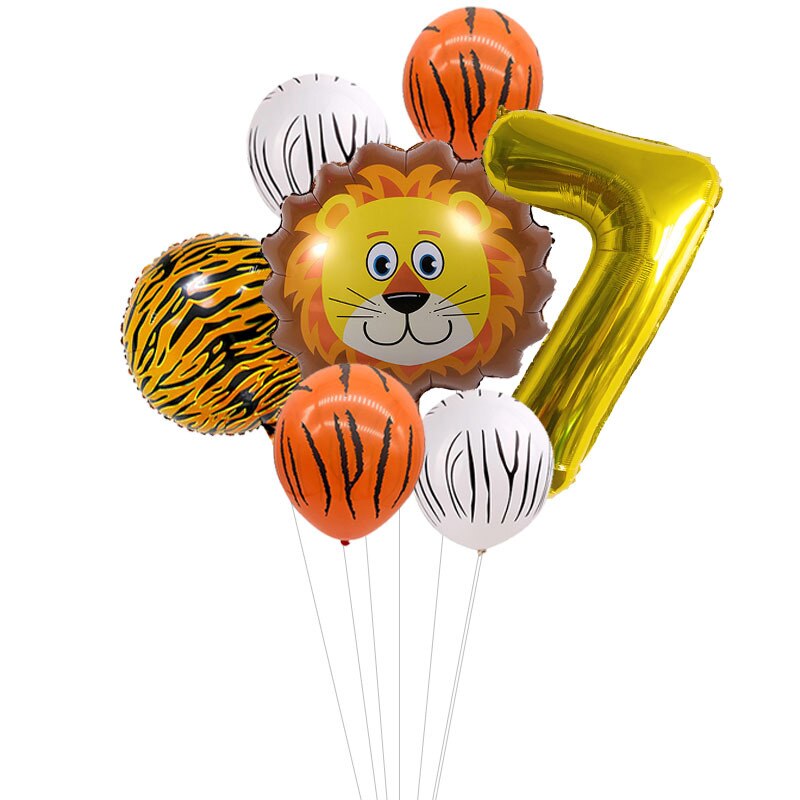 Kids Animal Birthday Party Balloons First Birthday Safari Animal Balloon Bouquet Jungle Animal Ballons Digital Balloon: gold 7