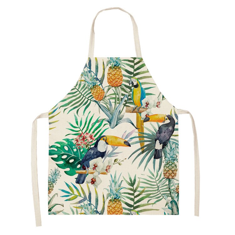 1Pcs Farbe Vogel Muster Reinigung Kunst Grün Schürzen Hause Kochen Küche Schürze Kochen Tragen Baumwolle Bettwäsche Erwachsene Lätzchen 53*65cm WQ0170: 2WQ-WQ0170-4